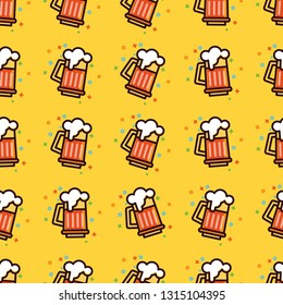 Seamless pattern with foam beer in large mugs Fashionable Ornamnet for bar pub octoberfest festival Texture for scrapbooking, wrapping paper textile web page textile wallpaper surface design fashion..