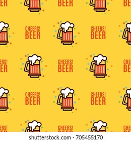 Seamless pattern with foam beer in large mugs. F