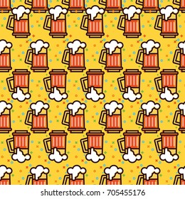 Seamless pattern with foam beer in large mugs. F
