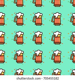 Seamless pattern with foam beer in large mugs. F