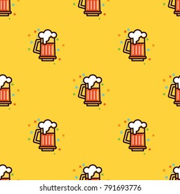 Seamless pattern with foam beer in large mugs. F