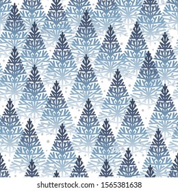 Seamless pattern with fog Christmas trees forest on white background