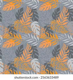 Seamless pattern, foliage, silhouette, autumn, tropical, leaves, leaf, abstract, hand drawn, endless, all over print to use textile, fabric, clothing, backdrop, wallpaper, home textile, clothing