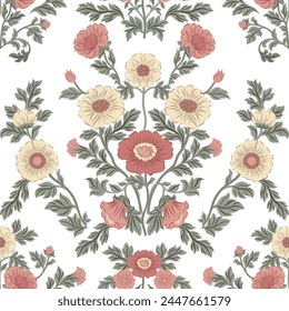 Nahtloses Muster mit Volkskunst-Design-Elementen. Folk Vektorillustration mit Blumen auf weißem Hintergrund. Traditionelles Motiv.