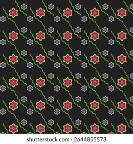 Seamless pattern with folk art design elements. Folk vector illustration with flowers on white background. 