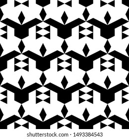 Seamless pattern. Folk background. Diamonds, triangular shapes, signs backdrop. Ethnic motif. Digital paper, textile print, design, abstract. Rhombuses, triangles, figures ornament. Vector .