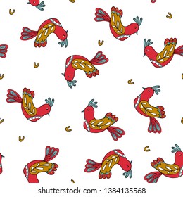 Seamless pattern with folk birds. Scandinavian style. Vector illustration.