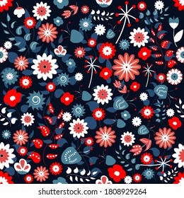 Patrón sin soldadura con ornamento floral folicular, ilustración vectorial