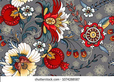 Seamless pattern with folk flowers