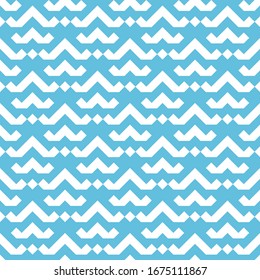 Seamless pattern. Folk motif. Geometric background. Brackets, checks wallpaper. Chevrons, squares ornament. Curves, polygons illustration. Textile print, web design, abstract backdrop. Vector art.