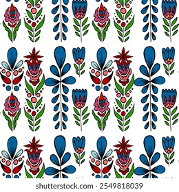 Seamless pattern. Folk ornament. Pattern in hand drawn style