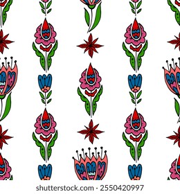 Seamless pattern. Folk ornament. Pattern in hand drawn style
