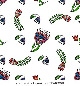 Seamless pattern. Folk ornament. Pattern in hand drawn style