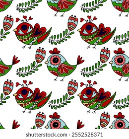 Seamless pattern. Folk ornament. Pattern in hand drawn style