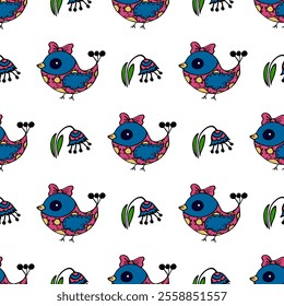 Seamless pattern. Folk ornament. Pattern in hand drawn style