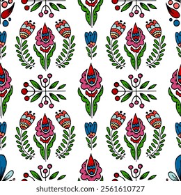 Seamless pattern. Folk ornament. Pattern in hand drawn style