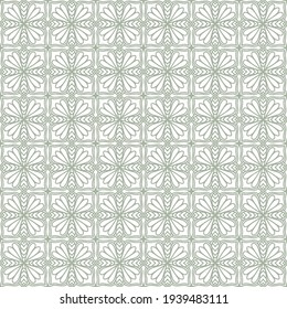 seamless pattern with folk style floral ornaments of green and white colors, vector