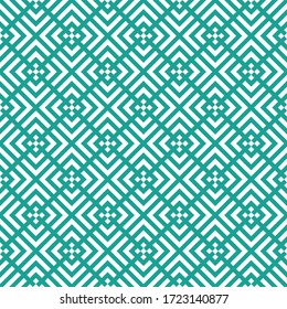 Seamless pattern. Folk wallpaper. Chevrons, checks ornament. Ancient mosaic. Curves, squares backdrop. Arrows, polygons background. Tribal motif. Ethnic ornate. Angle brackets, quadrangles. Abstract