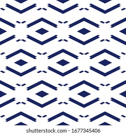 Seamless pattern. Folk wallpaper. Ethnic motif. Geometric backdrop. Digital paper, textile print, web design, abstract. Rhombuses, chevrons, parallelograms ornament. Simple shapes background. Vector.