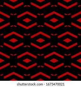 Seamless pattern. Folk wallpaper. Geometric backdrop. Ethnic motif. Digital paper, textile print, web design, abstract. Rhombuses, chevrons, parallelograms ornament. Simple shapes background. Vector.