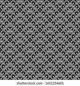 Seamless pattern. Folk wallpaper. Stylized chevrons, rhombuses, circles ornament. Tribal motif. Figures, rounds background. Curves, dots backdrop. Ancient mosaic. Digital textile print, abstract art.