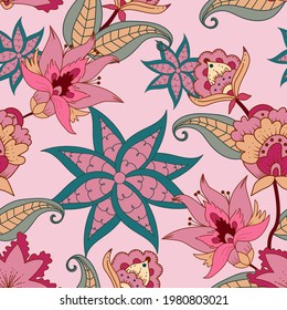 Seamless pattern with folks floral