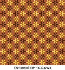 Seamless pattern. Fond brown and yellow colors. Endless texture can be used for printing onto fabric and paper or invitation. Simple flower shape.