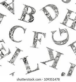 Seamless pattern of a font with terrible symbols