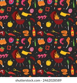 Seamless pattern with food for BBQ party.