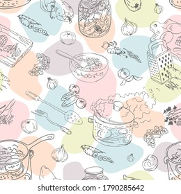 Seamless pattern of food and cooking.Vector illustration of delicious healthy food.