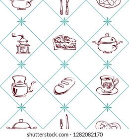 seamless pattern of food and cutlery