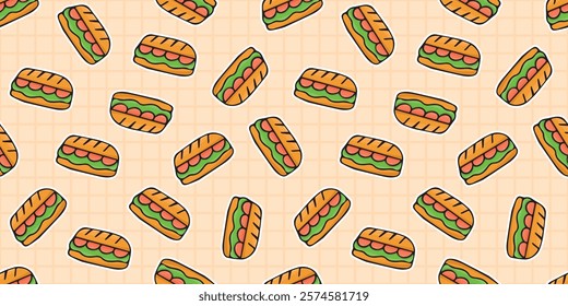 seamless pattern with food. a delicious sandwich. pp sandwich. seamless pattern. delicious pattern for food packaging. vector. fast food.