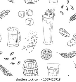 Seamless pattern pattern of food doodles. The image can be used to design the menu of cafes, restaurants, shops
