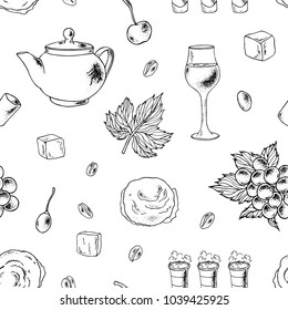 Seamless pattern pattern of food doodles. The image can be used to design the menu of cafes, restaurants, shops