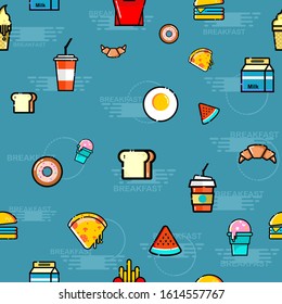 seamless pattern with food and drink icons.