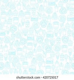 Seamless pattern with Food and Drinks. Vector illustration.

