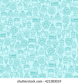 Seamless pattern with Food and Drinks. Vector illustration.
