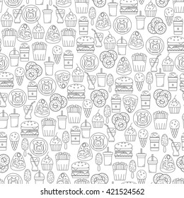 Seamless pattern with Food and Drinks. Vector illustration.