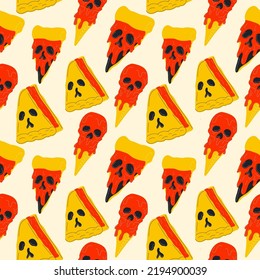  Nahtloses Muster. Essen mit dem Gesicht einer Aufsichtsperson für den Tag Halloween.  Vektorgrafik