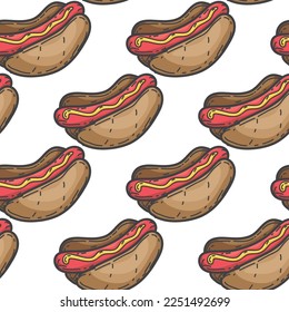 seamless pattern food hotdog line doodle hand drawing abstract isolated on white background