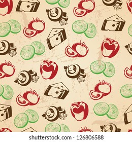 Seamless pattern with food icons background for your design