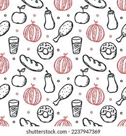 Seamless pattern with food icons. doodle food pattern. Food background