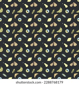 Seamless pattern with food icons. doodle food pattern. Food background