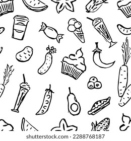 Seamless pattern with food icons. doodle food pattern. Food background