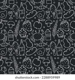 Seamless pattern with food icons. doodle food pattern. Food background