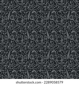 Seamless pattern with food icons. doodle food pattern. Food background