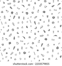seamless pattern with food icons. icons of food, mushrooms, sweets, vegetables and fruits. vector food icons
