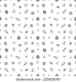 seamless pattern with food icons. icons of food, mushrooms, sweets, vegetables and fruits. vector food icons