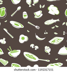 Seamless pattern of food icons. Restaurant or kitchen background
