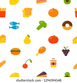 Seamless pattern with food icons. Vector colorful illustration in flat style